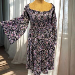 Babydoll Whimsigoth Fairy Boho Festival Torrid Floral Mini Dress Bell Sleeves